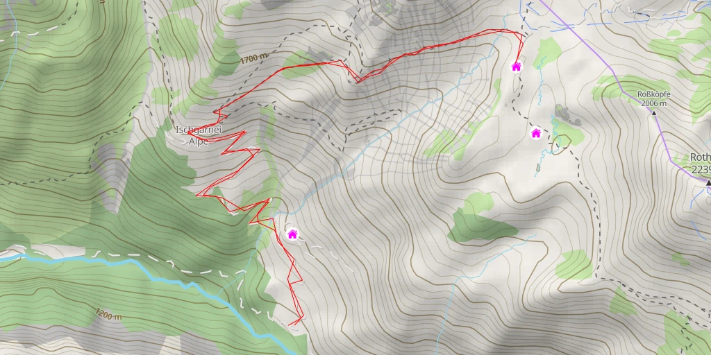 Map of the trail for Biberacher Hütte