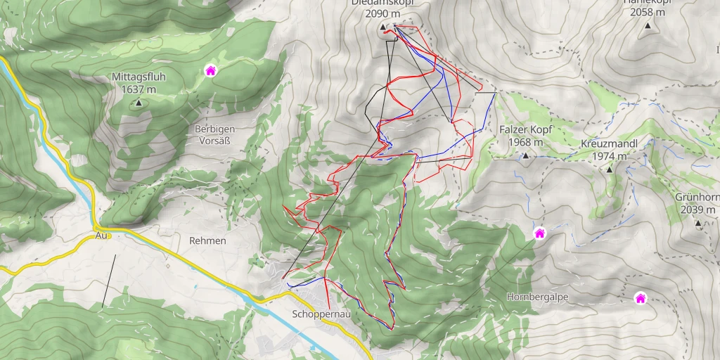 Map of the trail for Diedamskopf Gipfel Startplatz