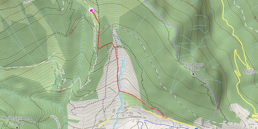 Carte de l'itinéraire :  rifugio Carlo Medici ai Cassinelli