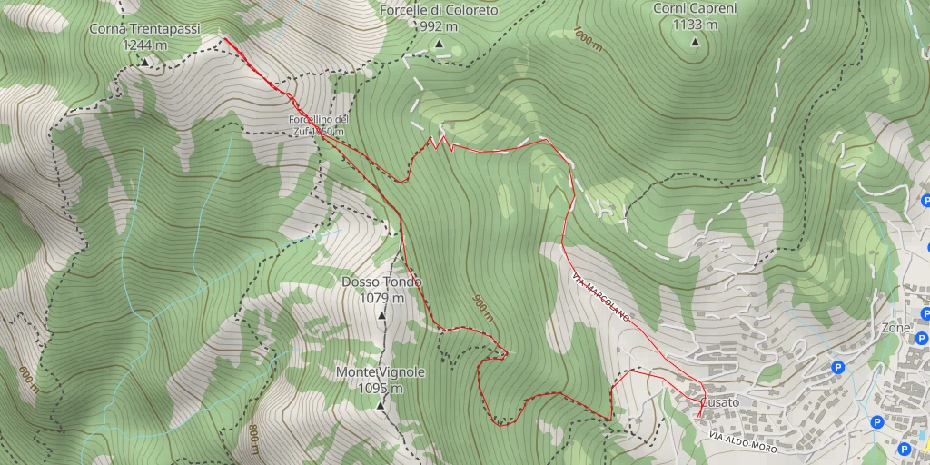 Map of the trail for Anticima Est Corna Trentapassi