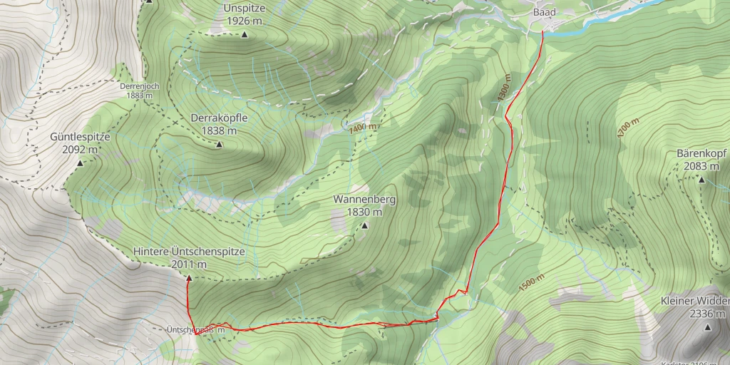 Carte de l'itinéraire :  Hintere Üntschenspitze