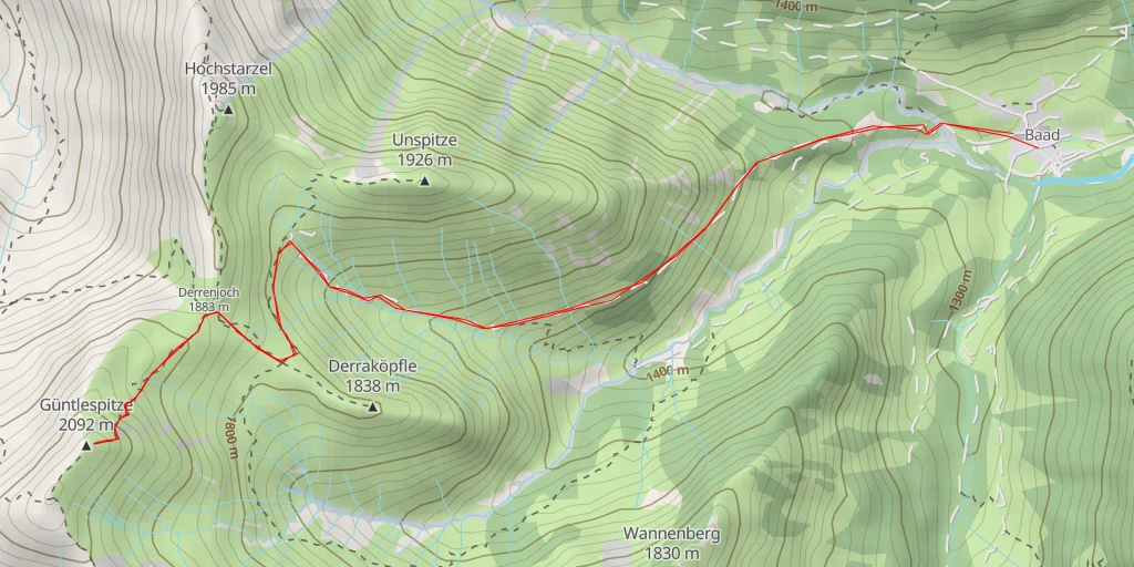 Map of the trail for Güntlespitze