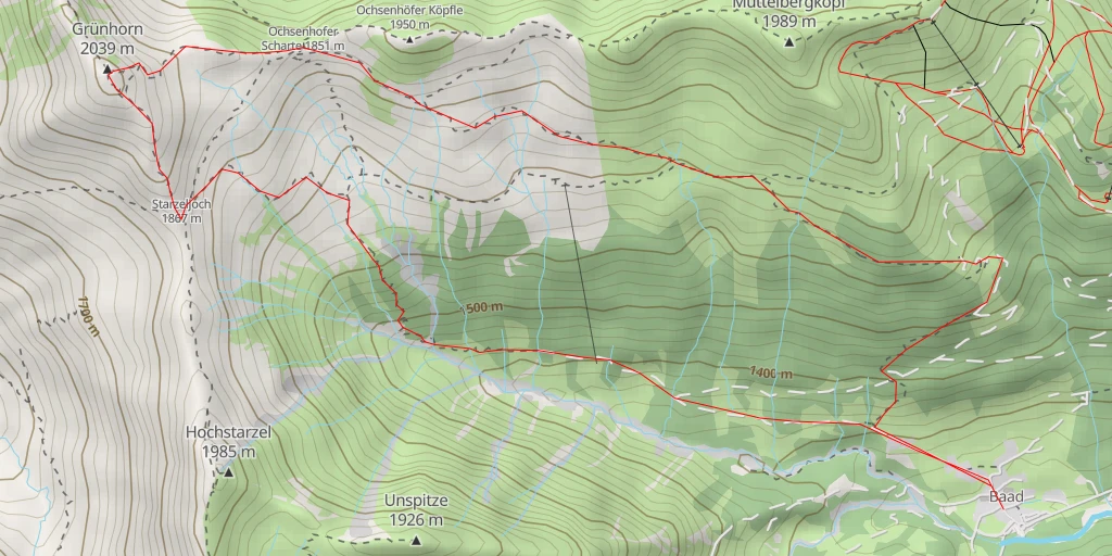 Map of the trail for Grünhorn