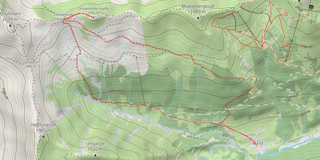 Map of the trail for Westlicher Ochsenhofer Kopf