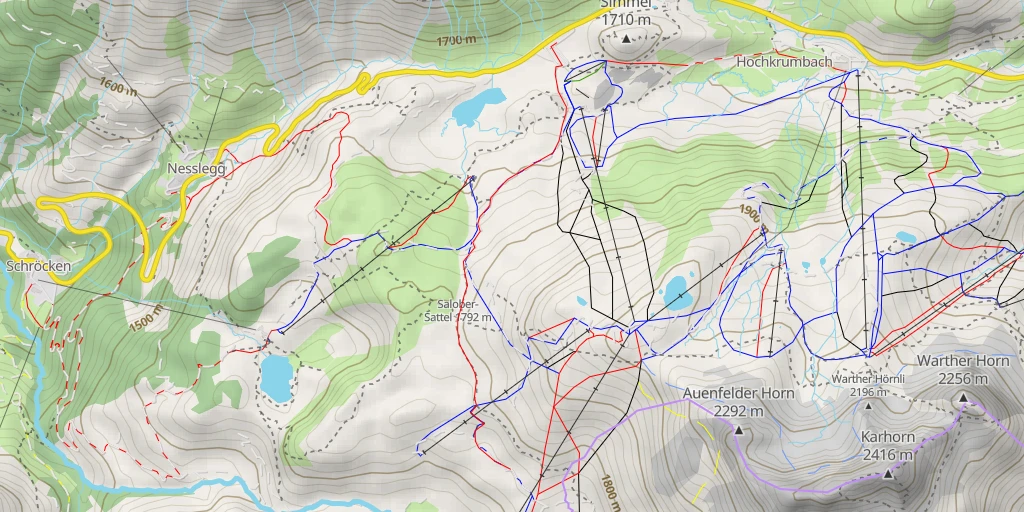 Map of the trail for Obere Auenfelder Hütte