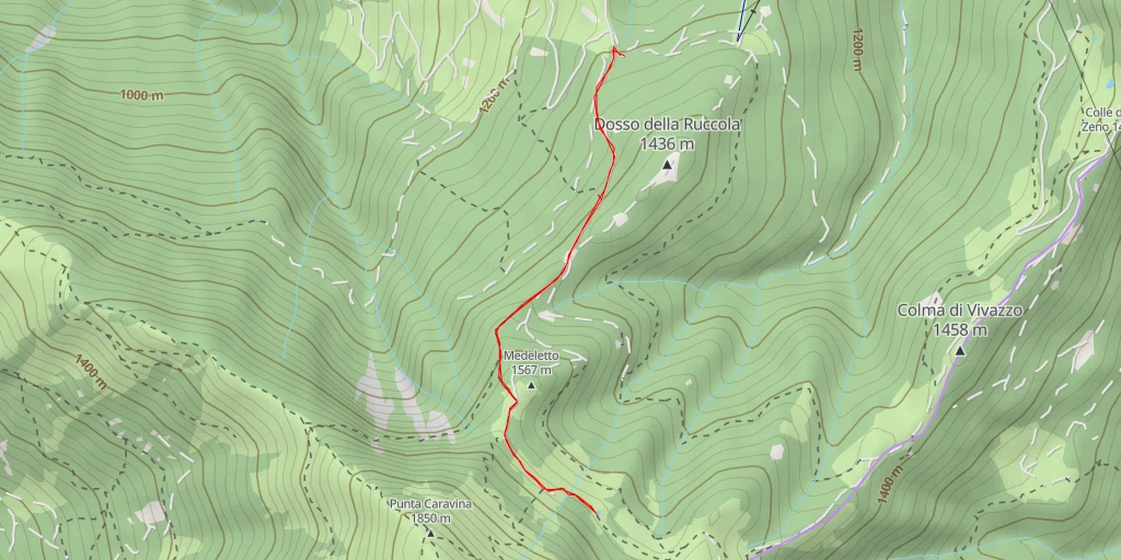 Map of the trail for Ferrata Corno del Bene