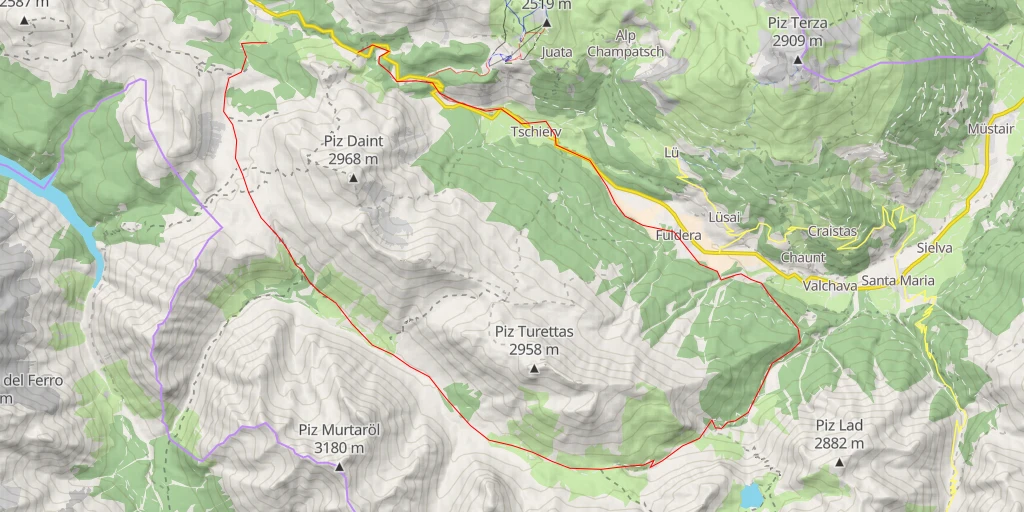 Map of the trail for Döss Radond  Tour du Piz Surettas