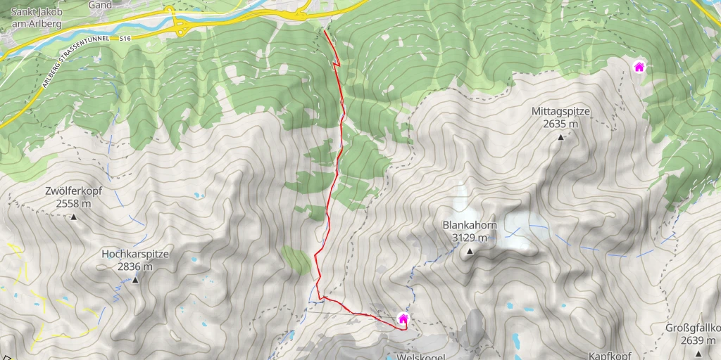 Map of the trail for Edmund-Graf-Hütte