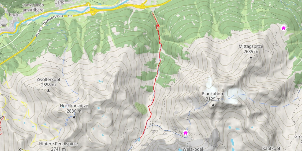 Map of the trail for Materialseilbahn Edmund-Graf-Hütte - Rifflerweg