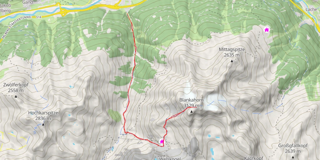 Map of the trail for Hoher Riffler (Nord)