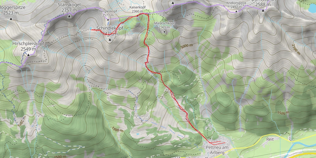 Map of the trail for Schindelescharte - Gipfelweg