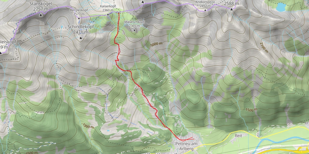 Map of the trail for Kaiserjochhaus