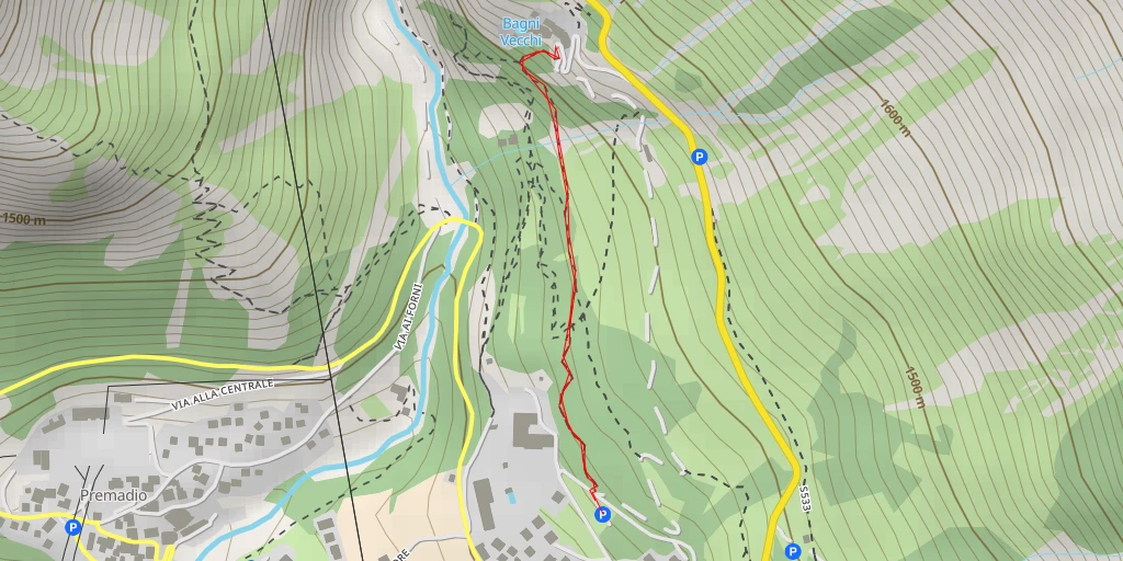 Map of the trail for Via Bagni Vecchi - Valdidentro