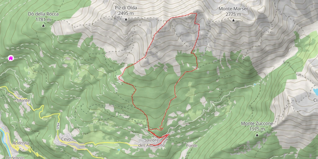 Carte de l'itinéraire :  Cima del Coppetto