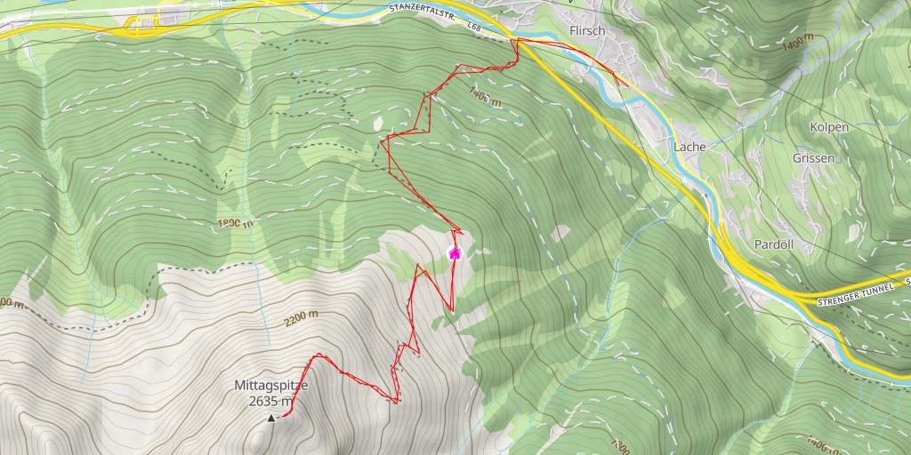 Map of the trail for Mittagspitze