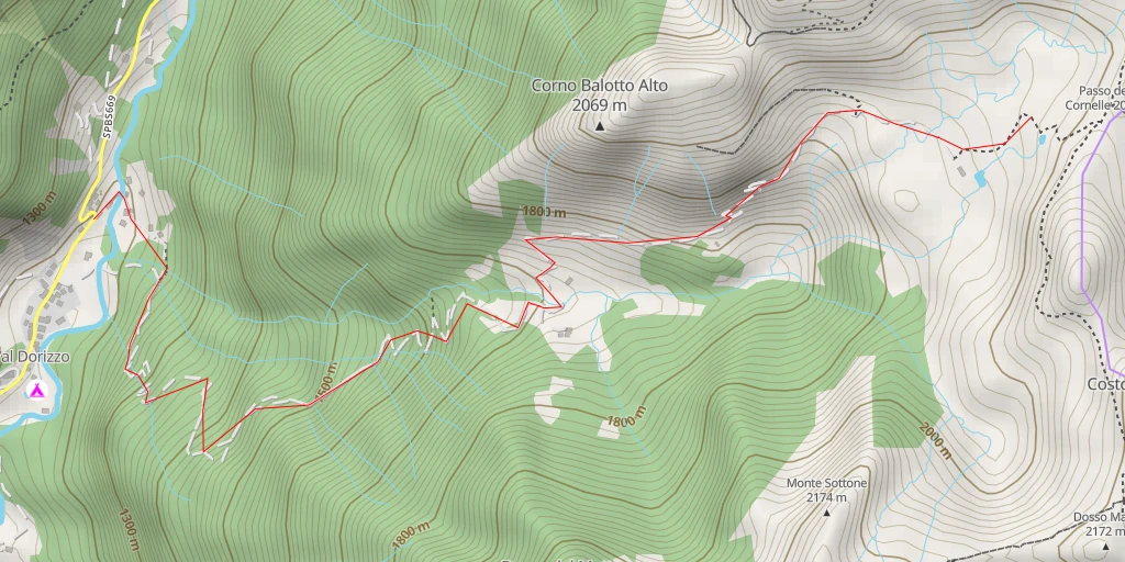 Carte de l'itinéraire :  Passo delle Cornele - sentiero Monte Telegrafo