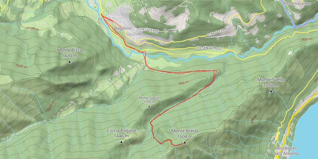 Map of the trail for Monte Breda