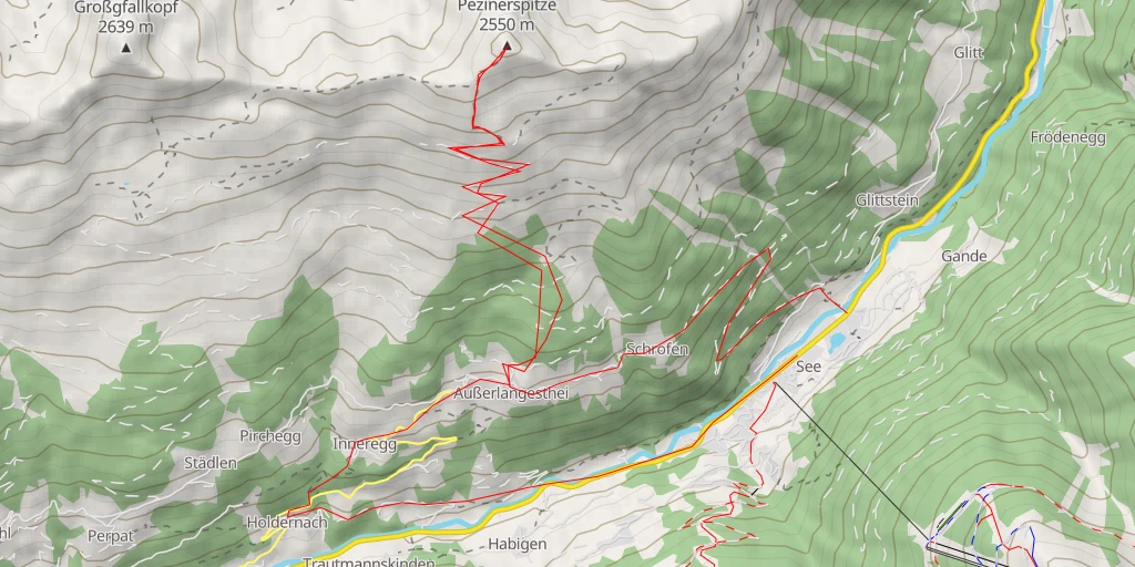 Map of the trail for Pezinerspitze