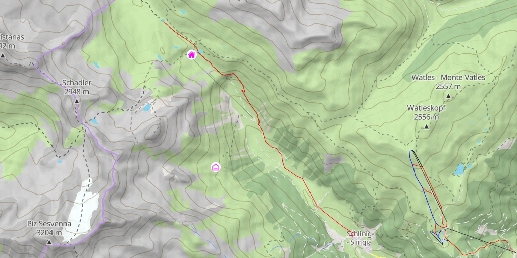 Carte de l'itinéraire :  Biotop Niedermoor Uina - Biotopo Torbiera bassa Uina - Sesvenna