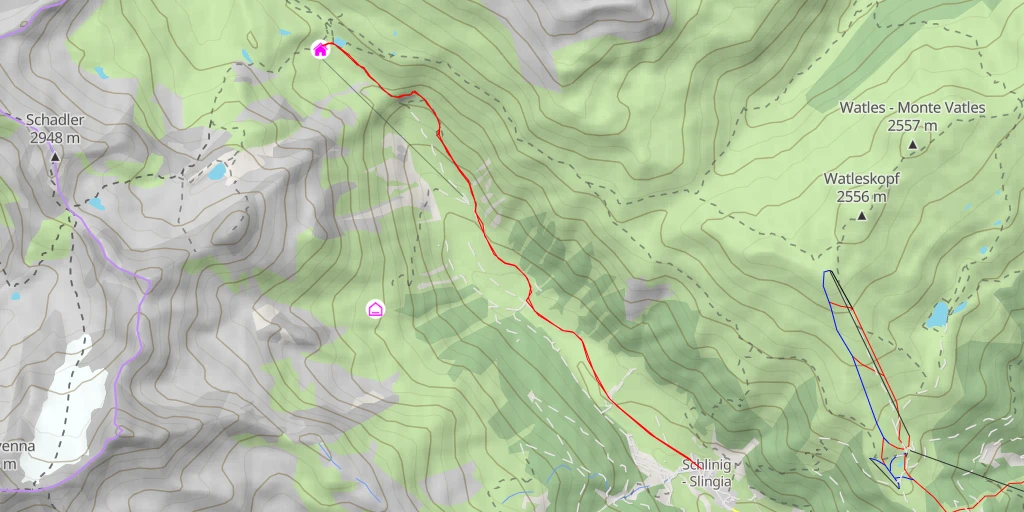 Carte de l'itinéraire :  Sesvenna-Hütte - Rifugio Sesvenna