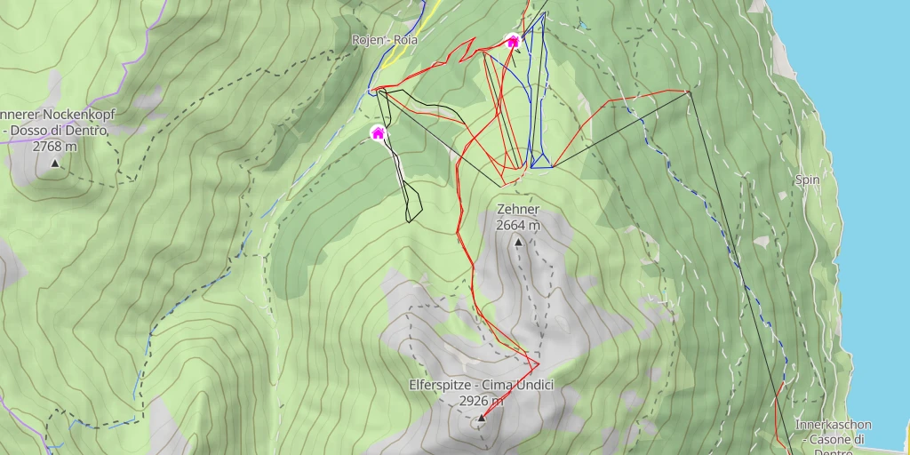 Carte de l'itinéraire :  Elferspitze - Cima Undici