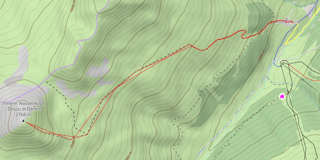 Carte de l'itinéraire :  Innerer Nockenkopf - Dosso di Dentro