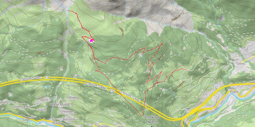 Map of the trail for Dawinalpe - Tunnel Strengen