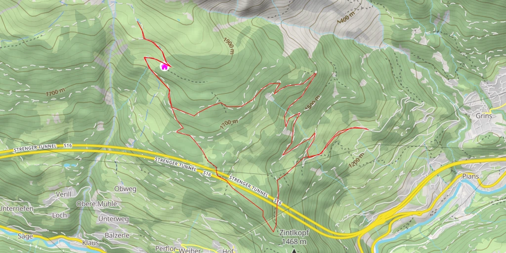 Map of the trail for Dawinalpe - Tunnel Strengen