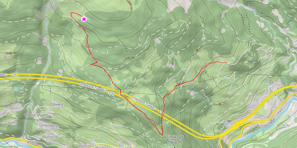 Map of the trail for Strenger Skihütte - Tunnel Strengen