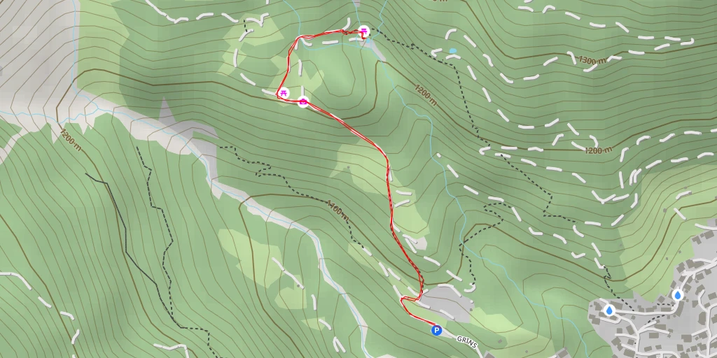 Map of the trail for Wildbadquelle - Grins