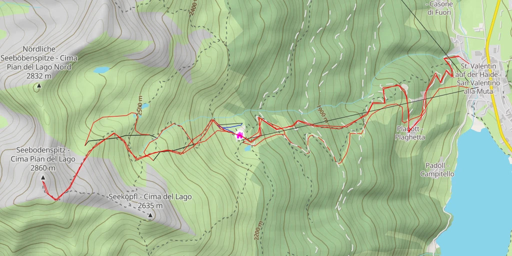 Carte de l'itinéraire :  Seebodenspitz - Cima Pian del Lago