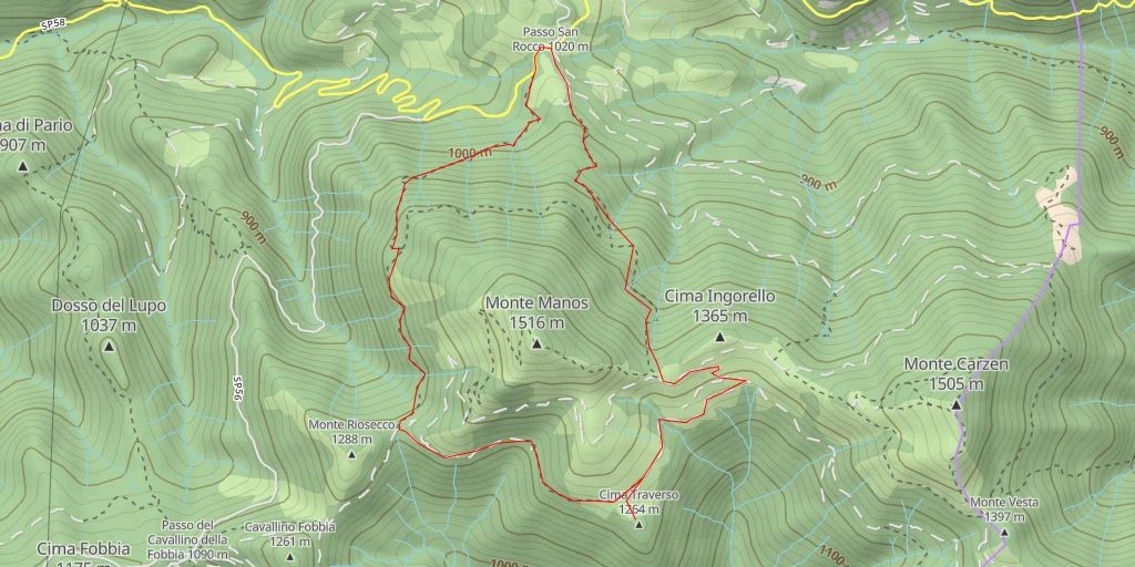 Carte de l'itinéraire :  Cima Traverso