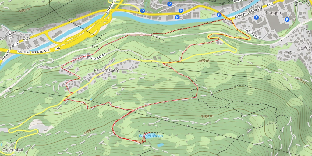 Map of the trail for Weiherböden