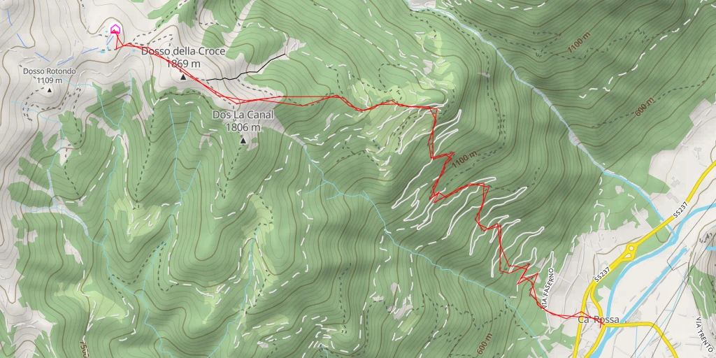 Carte de l'itinéraire :  Strada per Malga Vacil