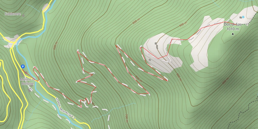 Carte de l'itinéraire :  Progetto Life- Le pozze in Alto Garda - Strada Provinciale 9 - Lago di Valvestino