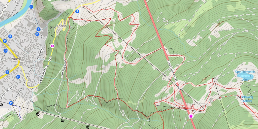 Map of the trail for Skihütte Zams