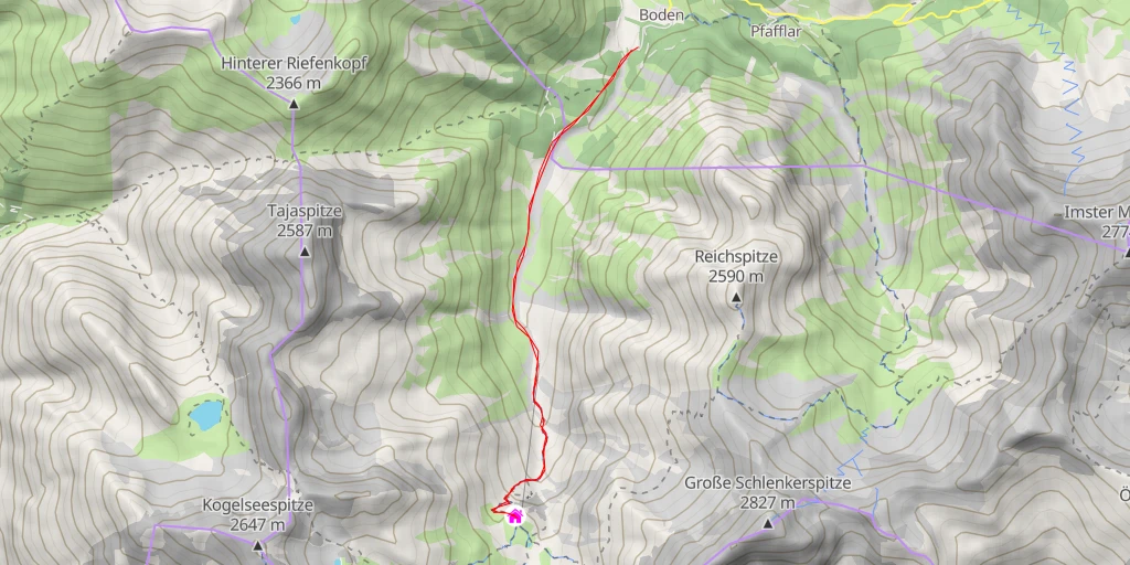 Map of the trail for Hanauer Hütte