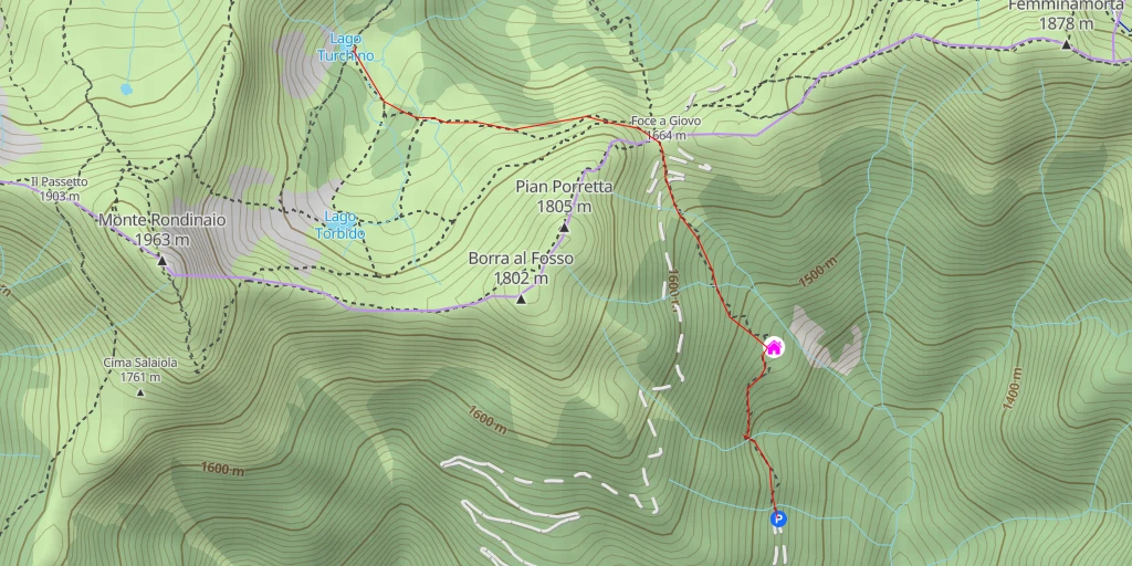 Map of the trail for Lago Turchino