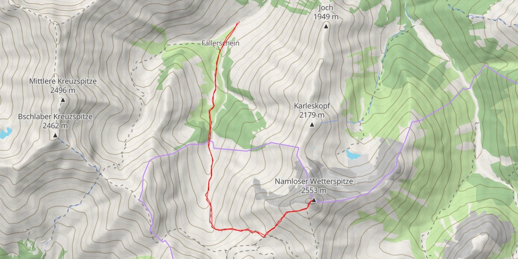 Carte de l'itinéraire :  Namloser Wetterspitze