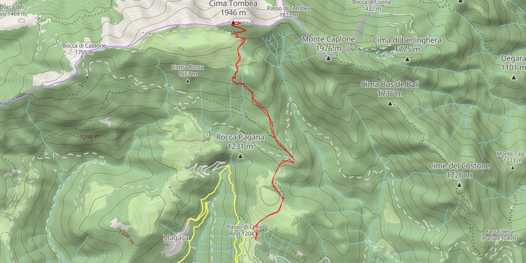 Map of the trail for Cima Tombea