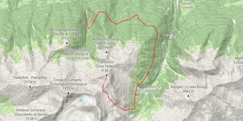 Carte de l'itinéraire :  Taitschroi - Cima Tedesca