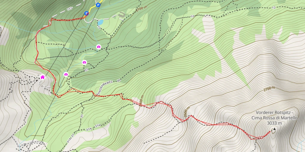 Carte de l'itinéraire :  Vorderer Rotspitz - Cima Rossa di Martello