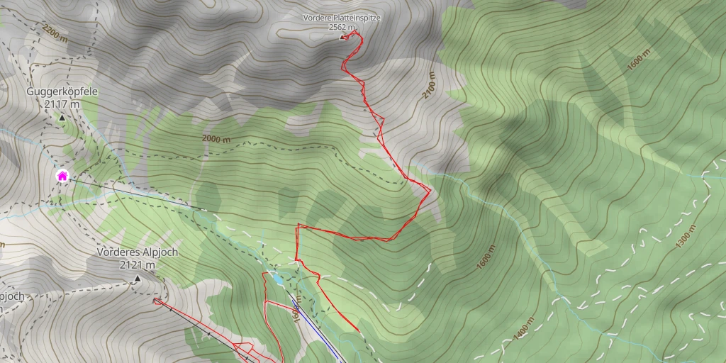 Map of the trail for Vordere Platteinspitze