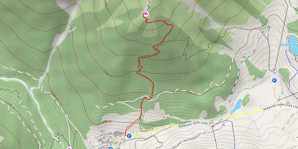 Map of the trail for Kampelplatz - Berwang