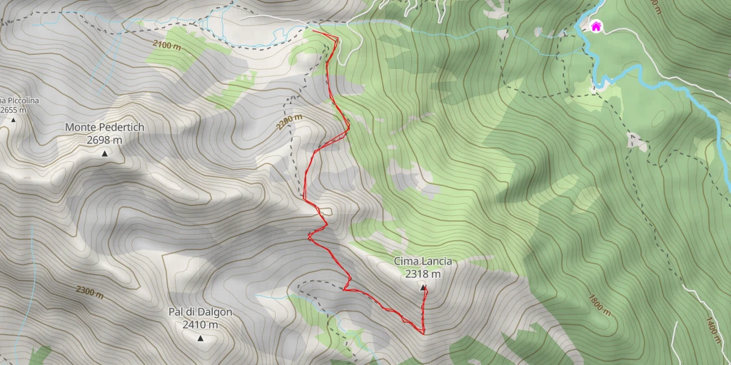 Carte de l'itinéraire :  Cima Lancia