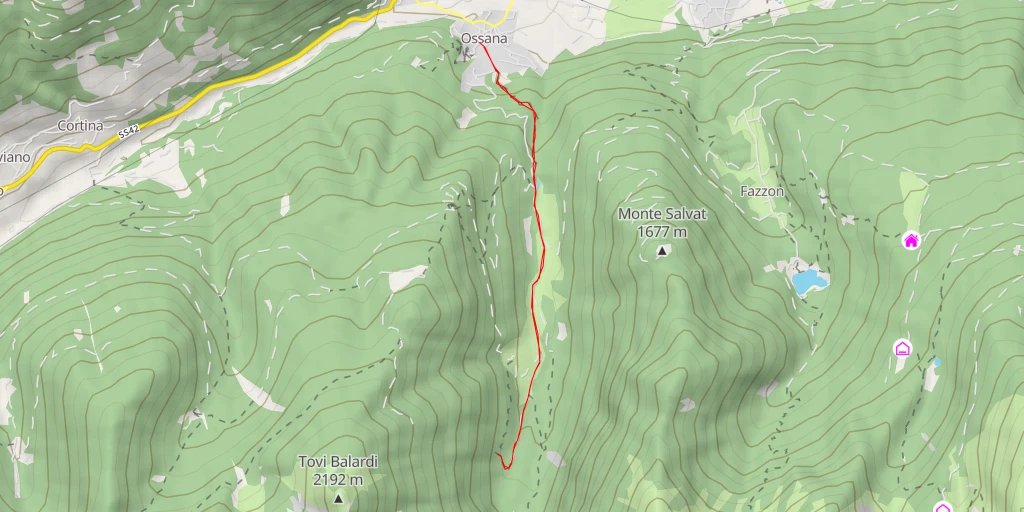 Map of the trail for Cascate Sass Pisador