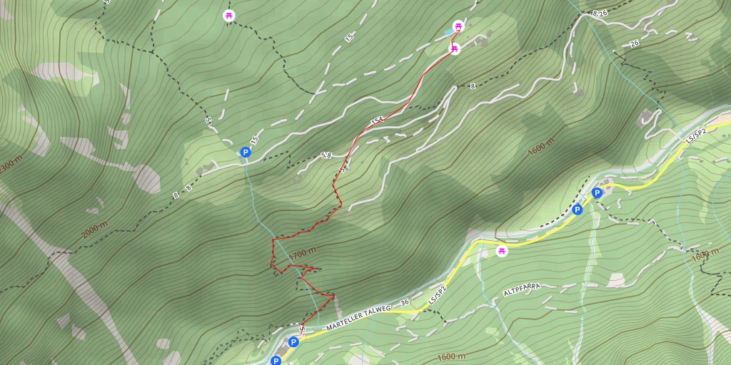 Map of the trail for Stallwies - Pradistalla - Martell - Martello