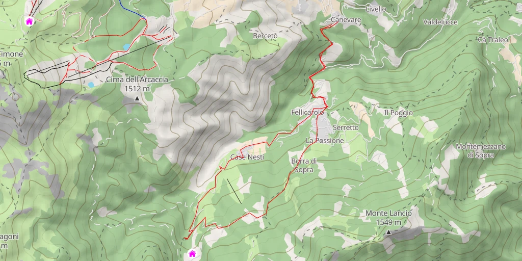 Map of the trail for AI - Accesso alle Cascate del Doccione - Per disabili - Fanano