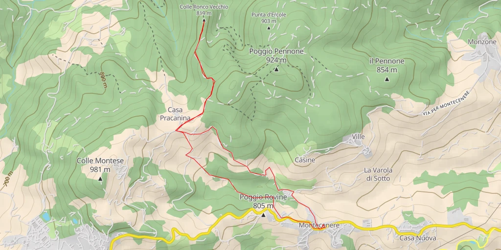 Map of the trail for Colle Ronco Vecchio