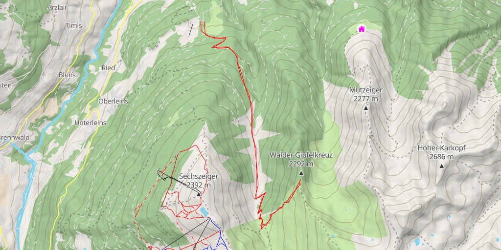 Map of the trail for Walder Gipfelkreuz